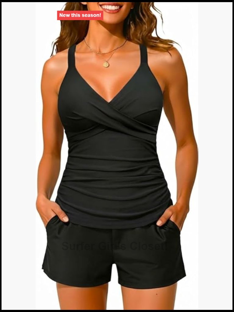 Underwire Tankini Swimsuit With Shorts Tummy Control Two Piece Bathing Suit